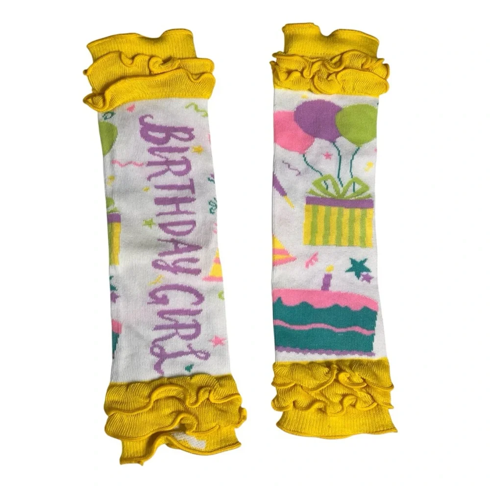 Baby Birthday Girl Leg Warmers Jambieres One Size Cake Ruffled